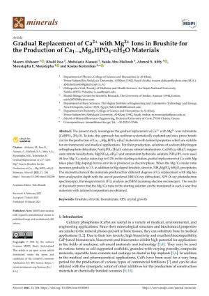 Gradual Replacement of Ca2+ with Mg2+ Ions in Brushite for the Production of Ca1−Xmgxhpo4·Nh2o Materials