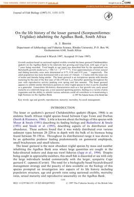 On the Life History of the Lesser Gurnard (Scorpaeniformes: Triglidae) Inhabiting the Agulhas Bank, South Africa