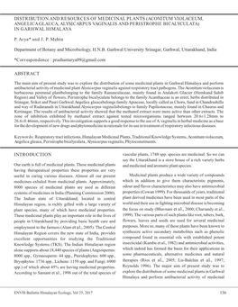 Distribution and Resources of Medicinal Plants (Aconitum