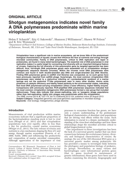 Shotgun Metagenomics Indicates Novel Family a DNA Polymerases Predominate Within Marine Virioplankton