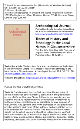 Archaeological Journal Traces of History and Ethnology in the Local