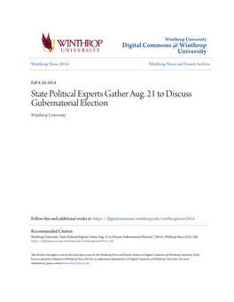 State Political Experts Gather Aug. 21 to Discuss Gubernatorial Election Winthrop University