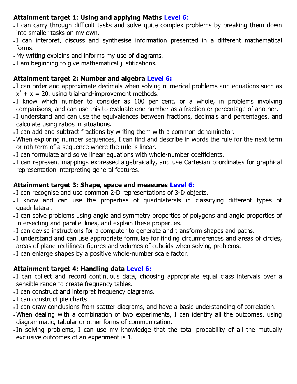 Attainment Target 1: Using and Applying Mathematics