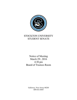 STOCKTON UNIVERSITY STUDENT SENATE Notice of Meeting