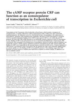 The Camp Receptor Protein CRP Can Function As an Osmoregulator of Transcription in Escherichia Coli