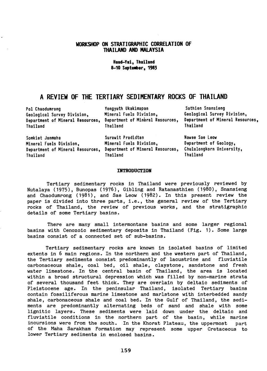 A Review of the Tertiary Sedimentary Rocks Of