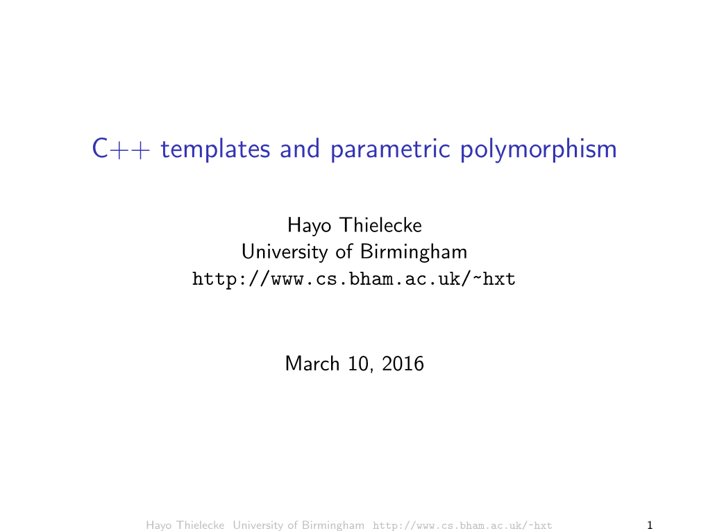 C++ Templates and Parametric Polymorphism
