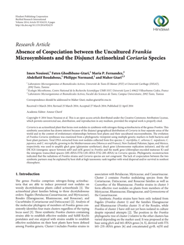 Absence of Cospeciation Between the Uncultured Frankia Microsymbionts and the Disjunct Actinorhizal Coriaria Species