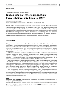 Fundamentals of Reversible Addition– Fragmentation Chain Transfer