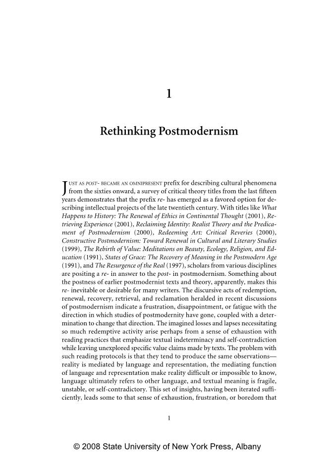 Rethinking Postmodernism