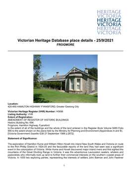 Victorian Heritage Database Place Details - 25/9/2021 FROGMORE