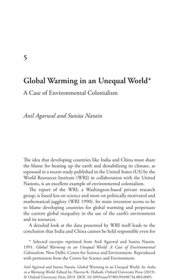 Global Warming in an Unequal World* a Case of Environmental Colonialism