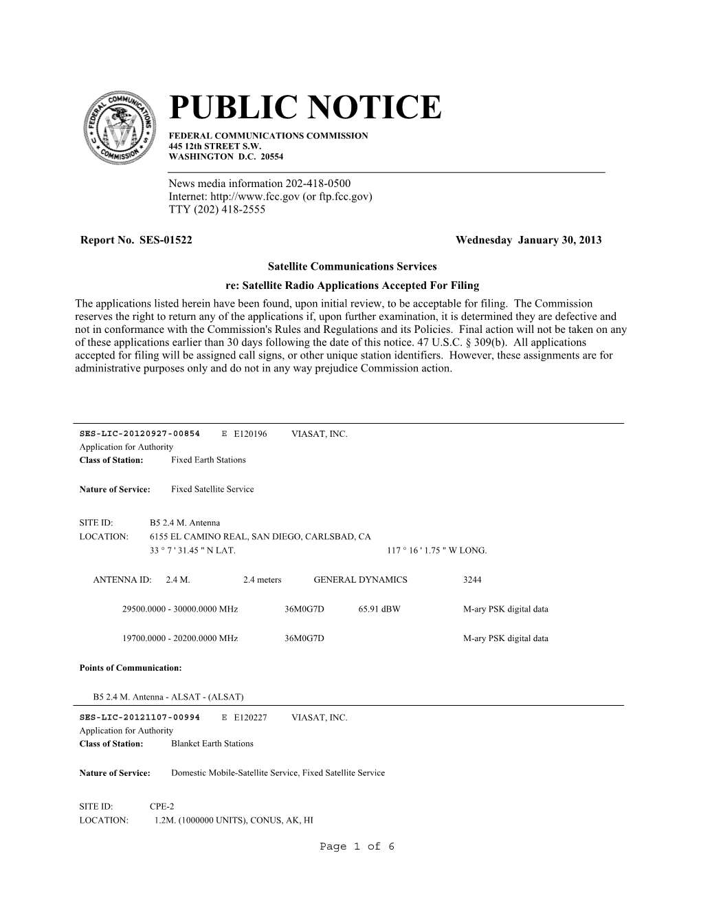 PUBLIC NOTICE FEDERAL COMMUNICATIONS COMMISSION 445 12Th STREET S.W