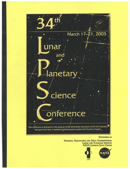 Program to Technical Sessions Thirty-Fourth Lunar and Planetary Science Conference March 17-21, 2003