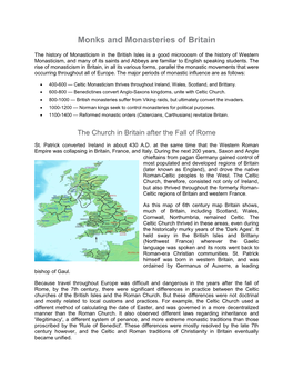 Monks and Monasteries of Britain