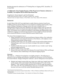 Briefing Document for Submission to 6 Working Party on Tagging, IOTC, Seychelles, 22 – 23 July 2004. a Collaborative Tuna Tagg