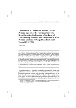 The Position of Carpathian Ruthenia in the Political System of the First Czechoslovak Republic on the Background of the Issue Of