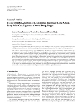 Bioinformatic Analysis of Leishmania Donovani Long-Chain Fatty Acid-Coa Ligase As a Novel Drug Target