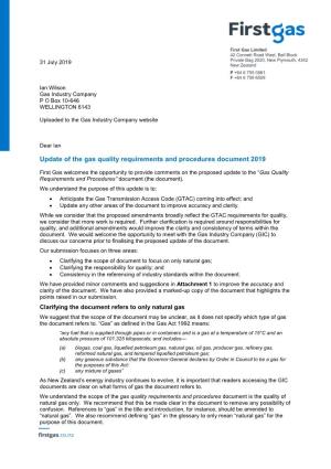Update of the Gas Quality Requirements and Procedures Document 2019
