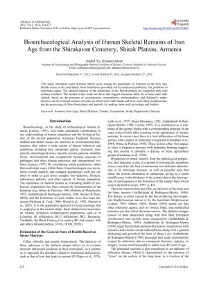 Bioarchaeological Analysis of Human Skeletal Remains of Iron Age from the Shirakavan Cemetery, Shirak Plateau, Armenia