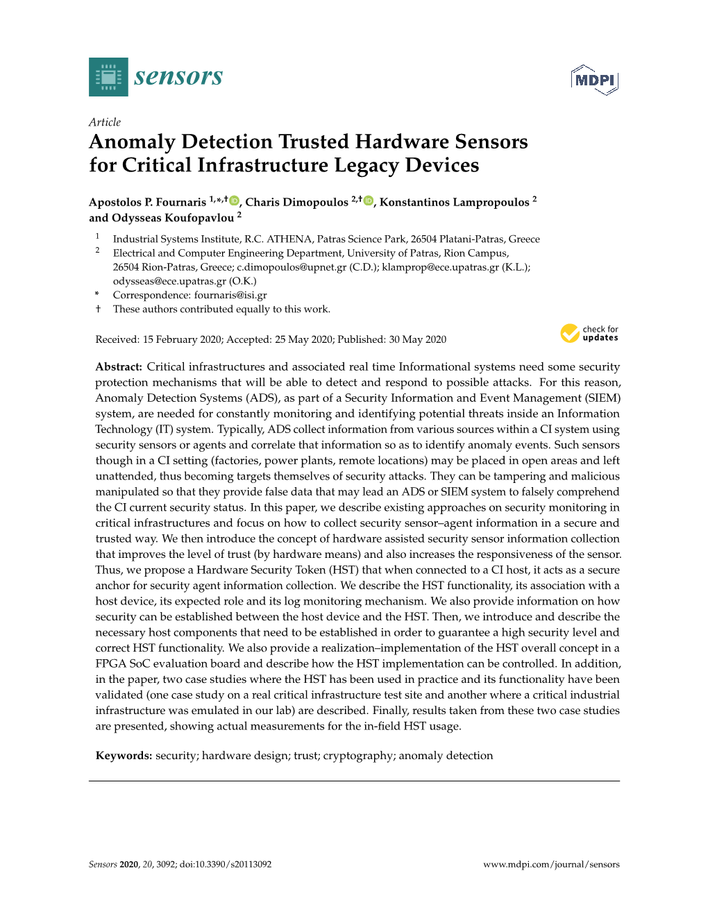 Anomaly Detection Trusted Hardware Sensors for Critical Infrastructure Legacy Devices