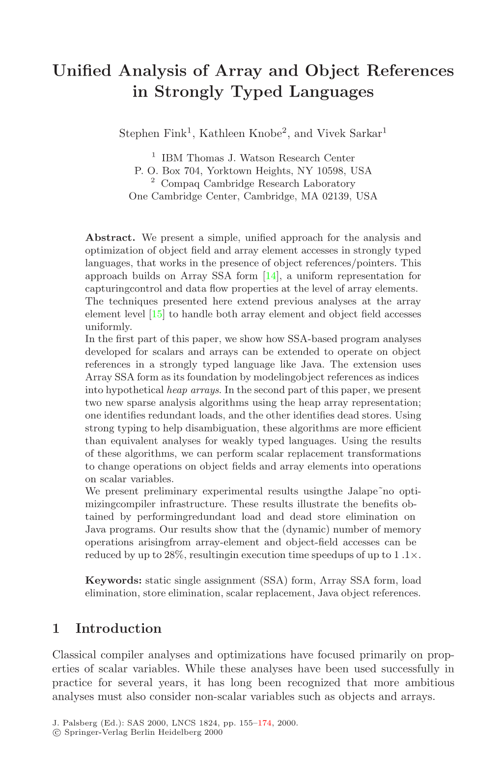 Unified Analysis of Array and Object References in Strongly Typed