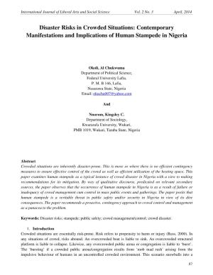 Disaster Risks in Crowded Situations: Contemporary Manifestations and Implications of Human Stampede in Nigeria