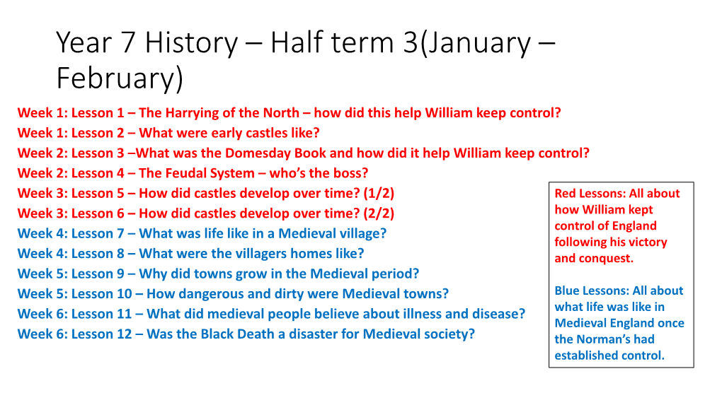 Year 7 History – Half Term 3(January – February)