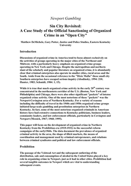 Newport Gambling Sin City Revisited: a Case Study of the Official Sanctioning of Organized Crime in an "Open City"