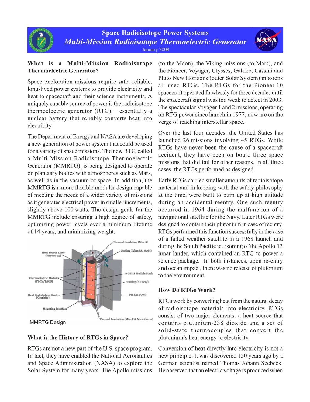 Radioisotope Thermoelectric Generator January 2008