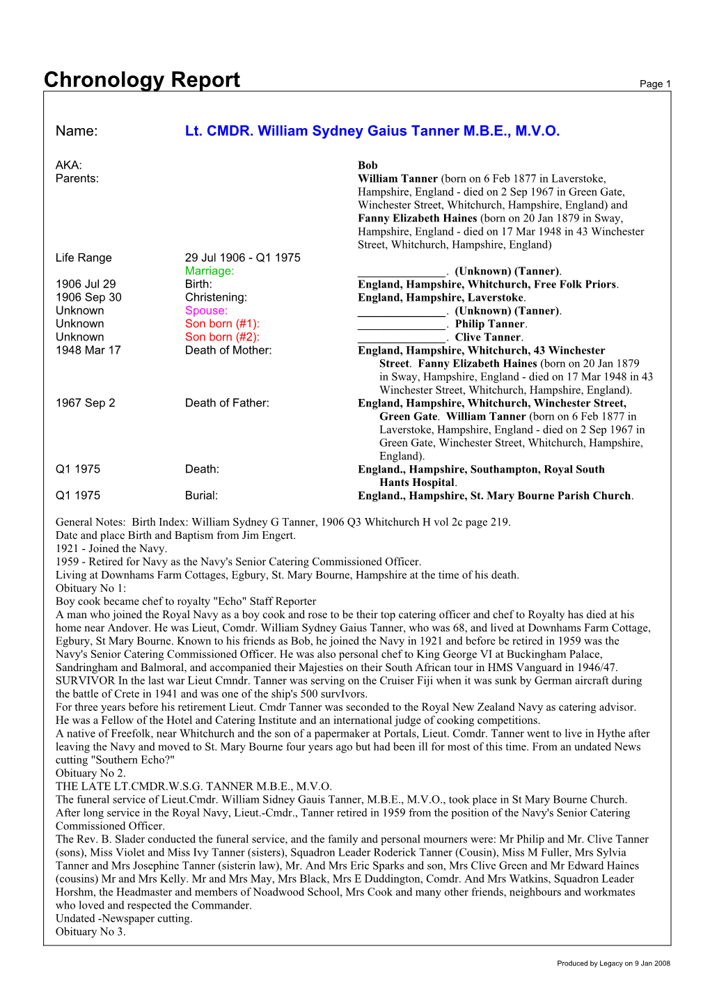 Chronology Report Page 1