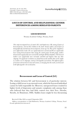 Locus of Control and Helplessness: Gender Differences Among Bereaved Parents