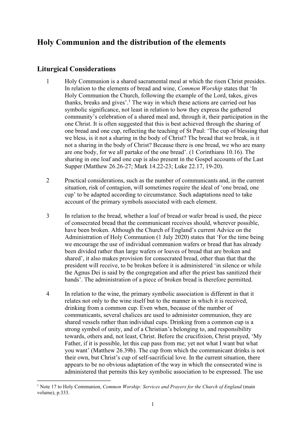 Holy Communion and the Distribution of the Elements