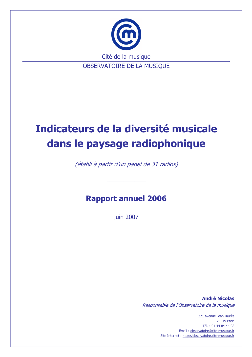 Indicateurs De La Diversité Musicale Dans Le Paysage Radiophonique