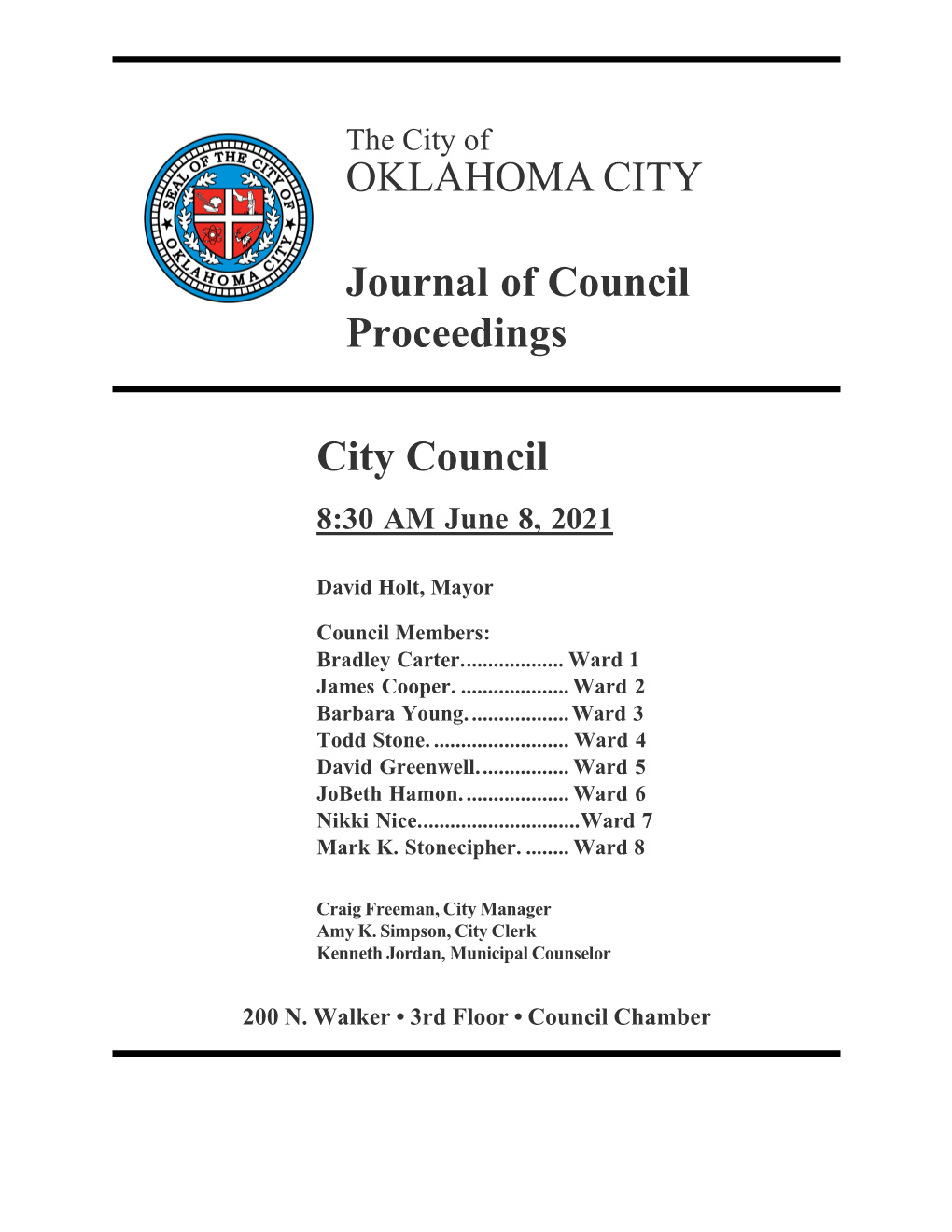 Oklahoma City Journal of Council Proceedings City Council June 8, 2021
