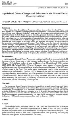 Age-Related Colour Changes and Behaviour in the Ground Parrot Pezoporus Wallicus