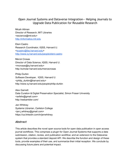 Open Journal Systems and Dataverse Integration-- Helping Journals to Upgrade Data Publication for Reusable Research