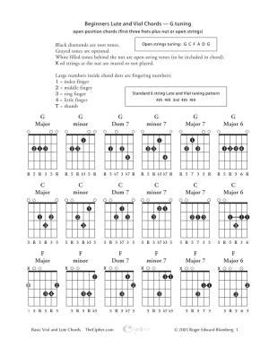Beginners Lute and Viol Chords — G Tuning Open Position Chords (First Three Frets Plus Nut Or Open Strings)