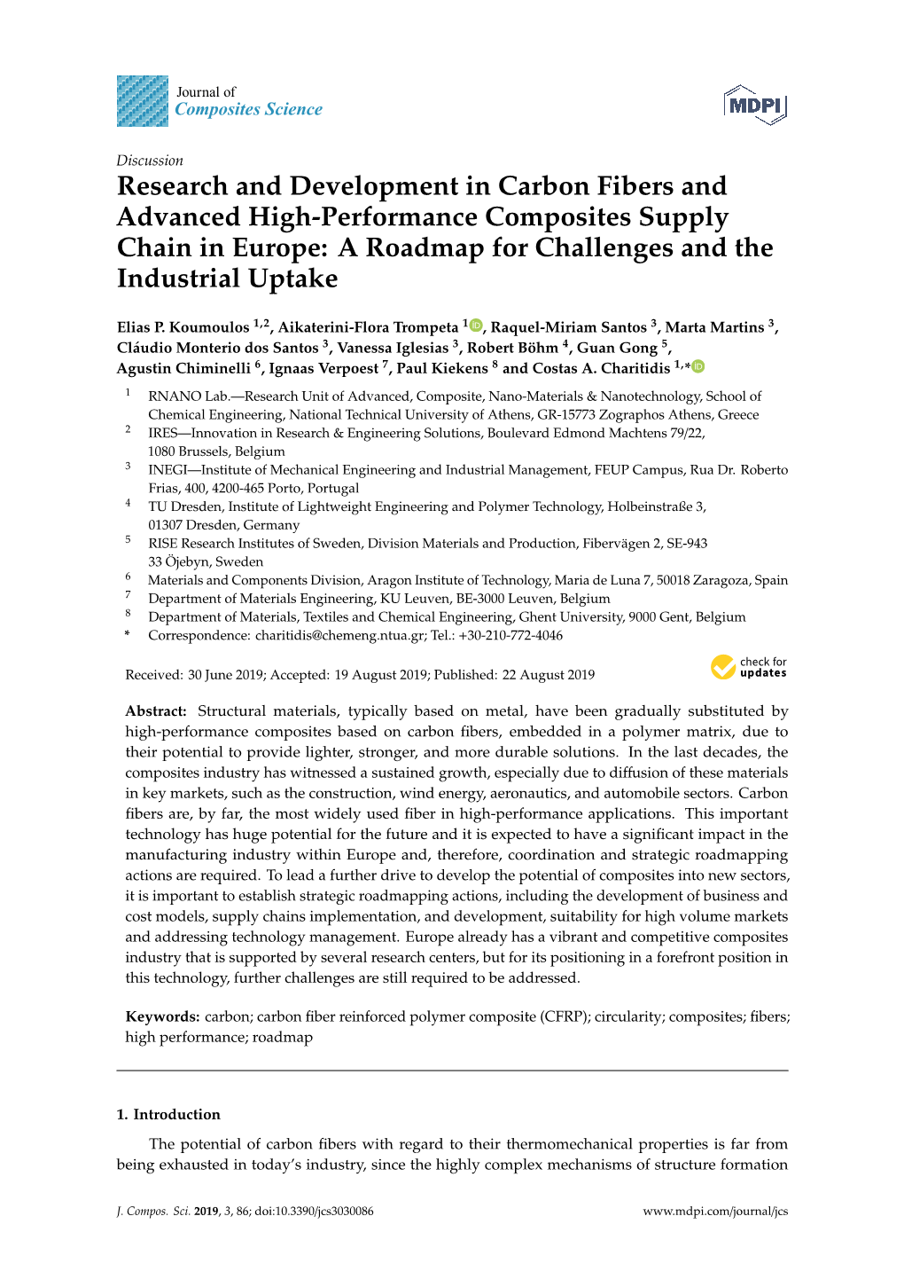 Research and Development in Carbon Fibers and Advanced High-Performance Composites Supply Chain in Europe: a Roadmap for Challenges and the Industrial Uptake