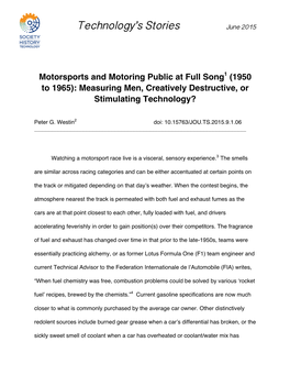 Motorsports and Motoring Public at Full Song1 (1950 to 1965): Measuring Men, Creatively Destructive, Or Stimulating Technology?