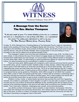 A Message from the Rector the Rev. Marisa Thompson