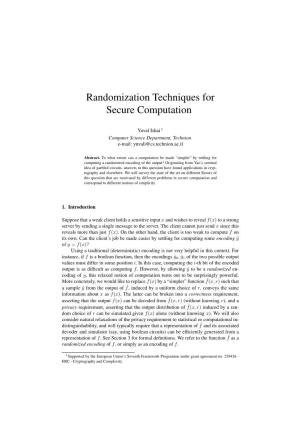 Randomization Techniques for Secure Computation, Yuval Ishai, 2013