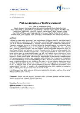 Pest Categorisation of Septoria Malagutii