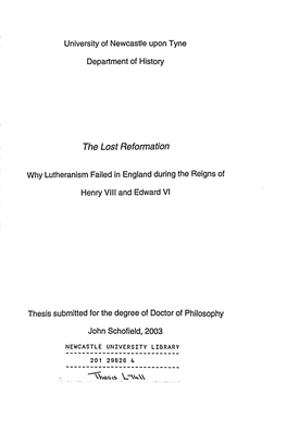 Department of History Why Lutheranism Failed in England