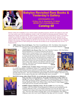 Babylon Revisited Rare Books & Yesterday's Gallery Catalog 68