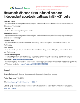 Newcastle Disease Virus-Induced Caspase- Independent Apoptosis Pathway in BHK-21 Cells