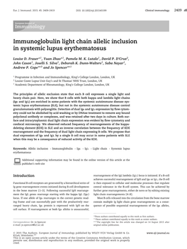 Immunoglobulin Light Chain Allelic Inclusion in Systemic Lupus Erythematosus