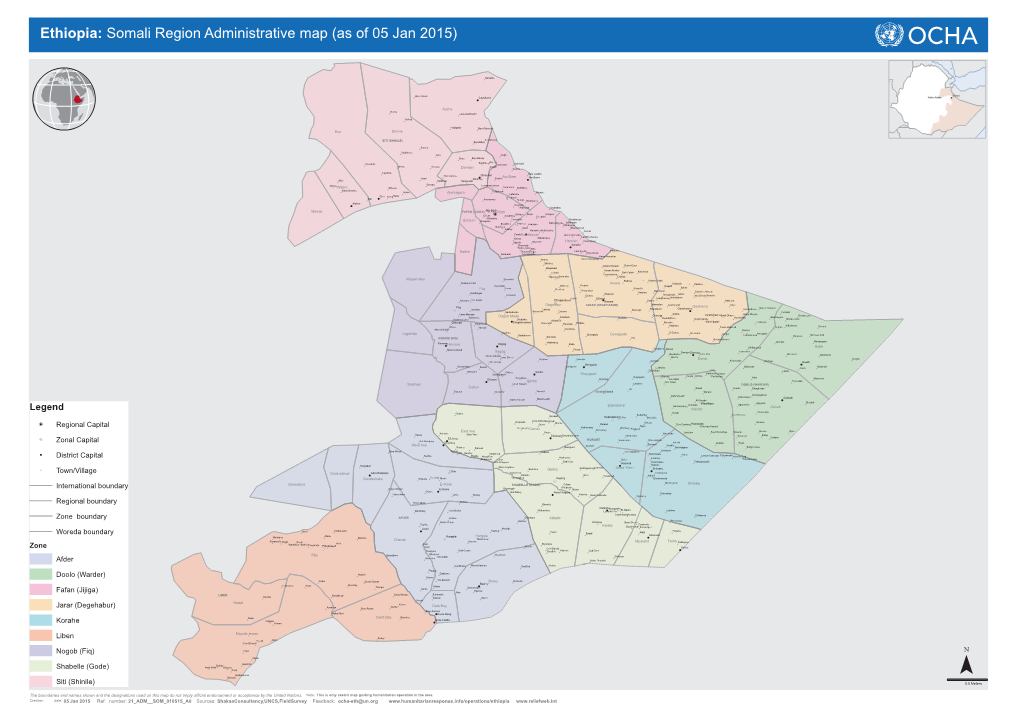 Ethiopia: Somali Region Administrative Map (As of 05 Jan 2015)