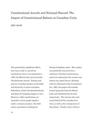 Constitutional Accords and National Discord: the Impact of Constitutional Reform on Canadian Unity