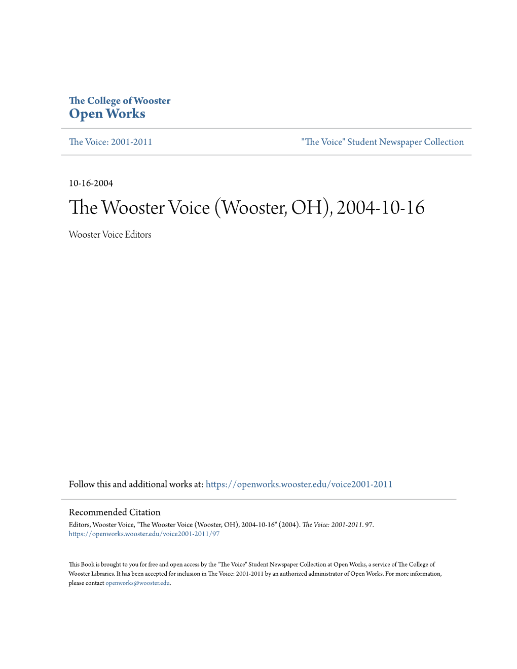 Wooster, OH), 2004-10-16 Wooster Voice Editors